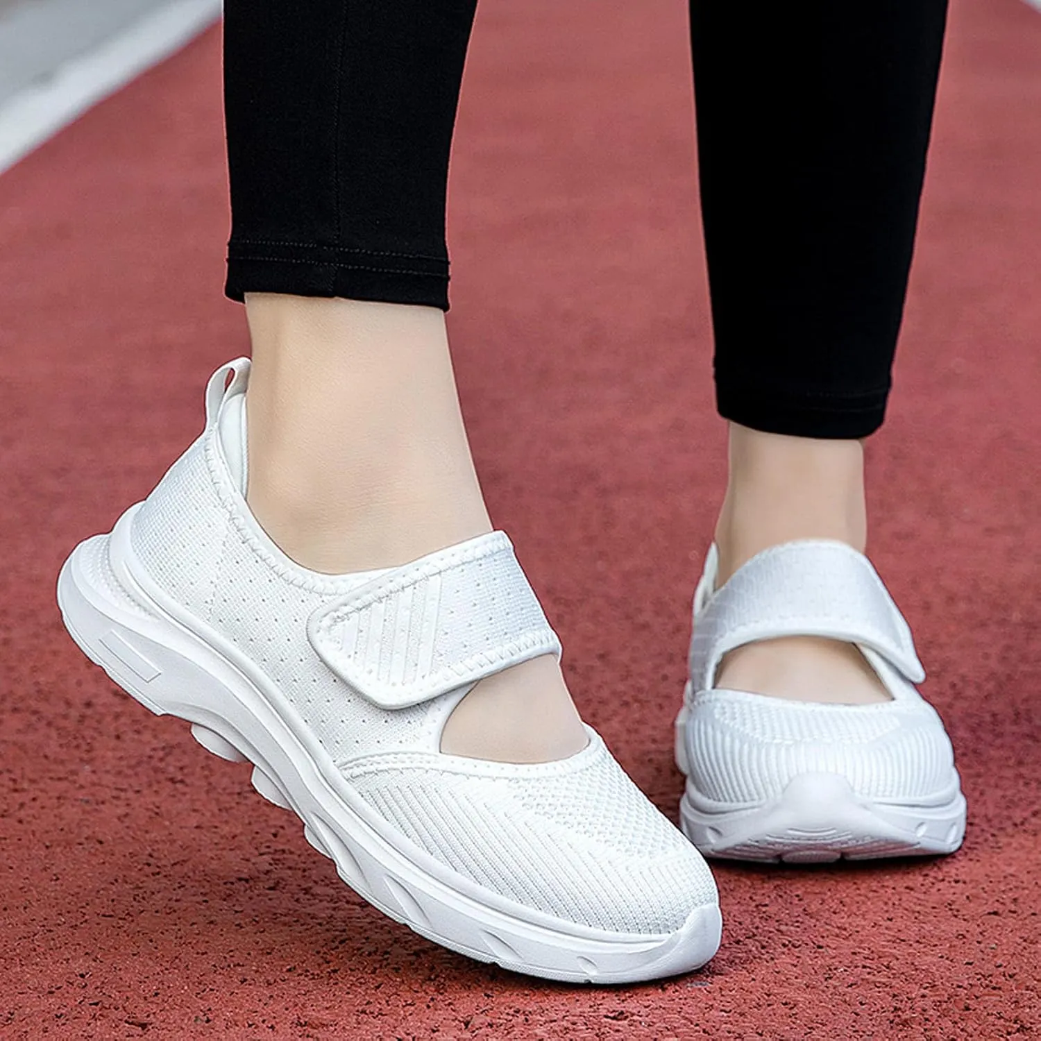 ihinzry Womens Walking Shoes Orthopedic Shoes Lightweight Breathable Knitted Loafers Hook and Loop Sneakers