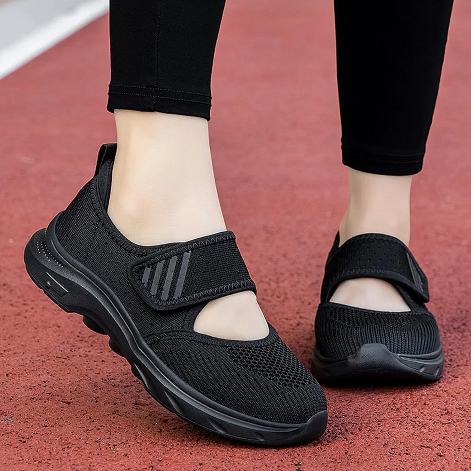 ihinzry Womens Walking Shoes Orthopedic Shoes Lightweight Breathable Knitted Loafers Hook and Loop Sneakers