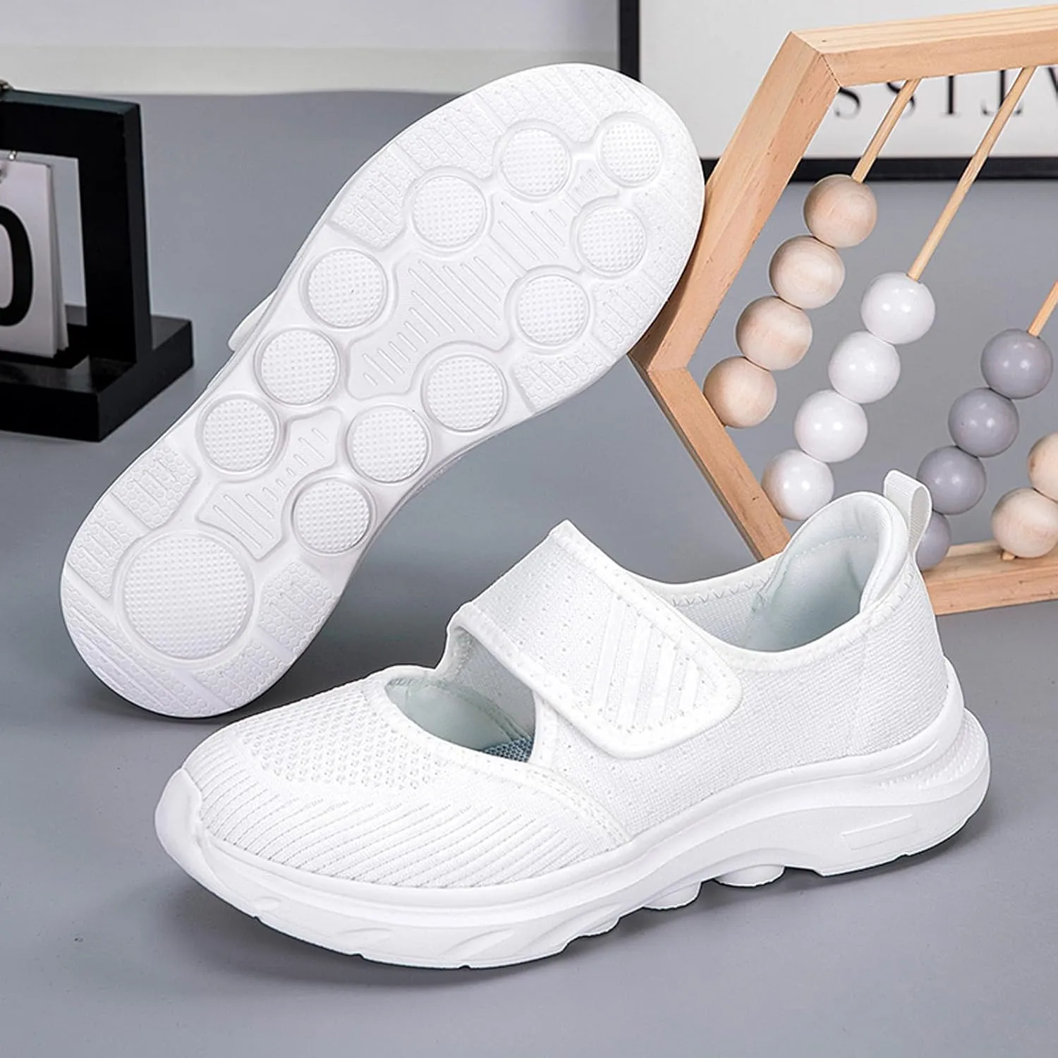 ihinzry Womens Walking Shoes Orthopedic Shoes Lightweight Breathable Knitted Loafers Hook and Loop Sneakers