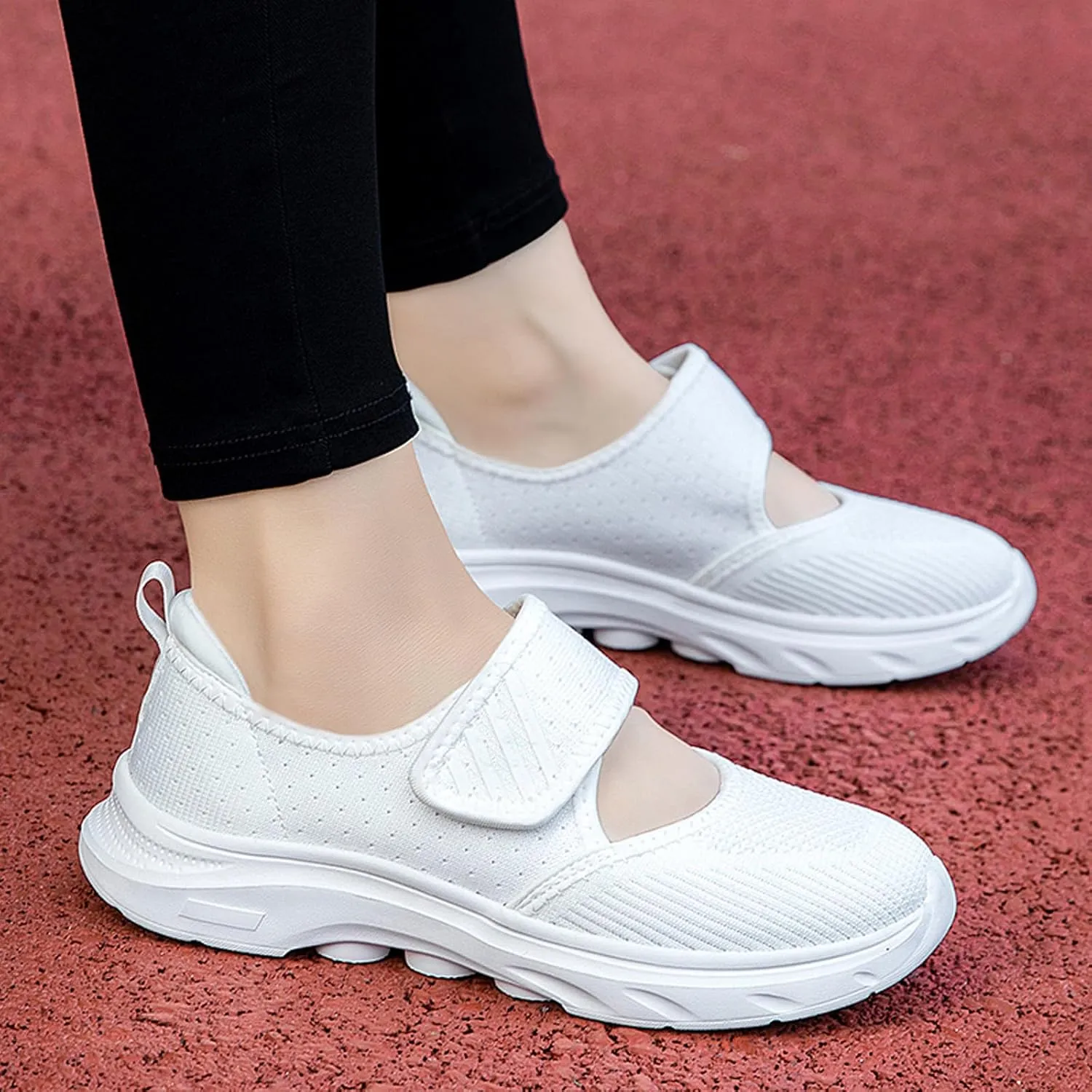 ihinzry Womens Walking Shoes Orthopedic Shoes Lightweight Breathable Knitted Loafers Hook and Loop Sneakers