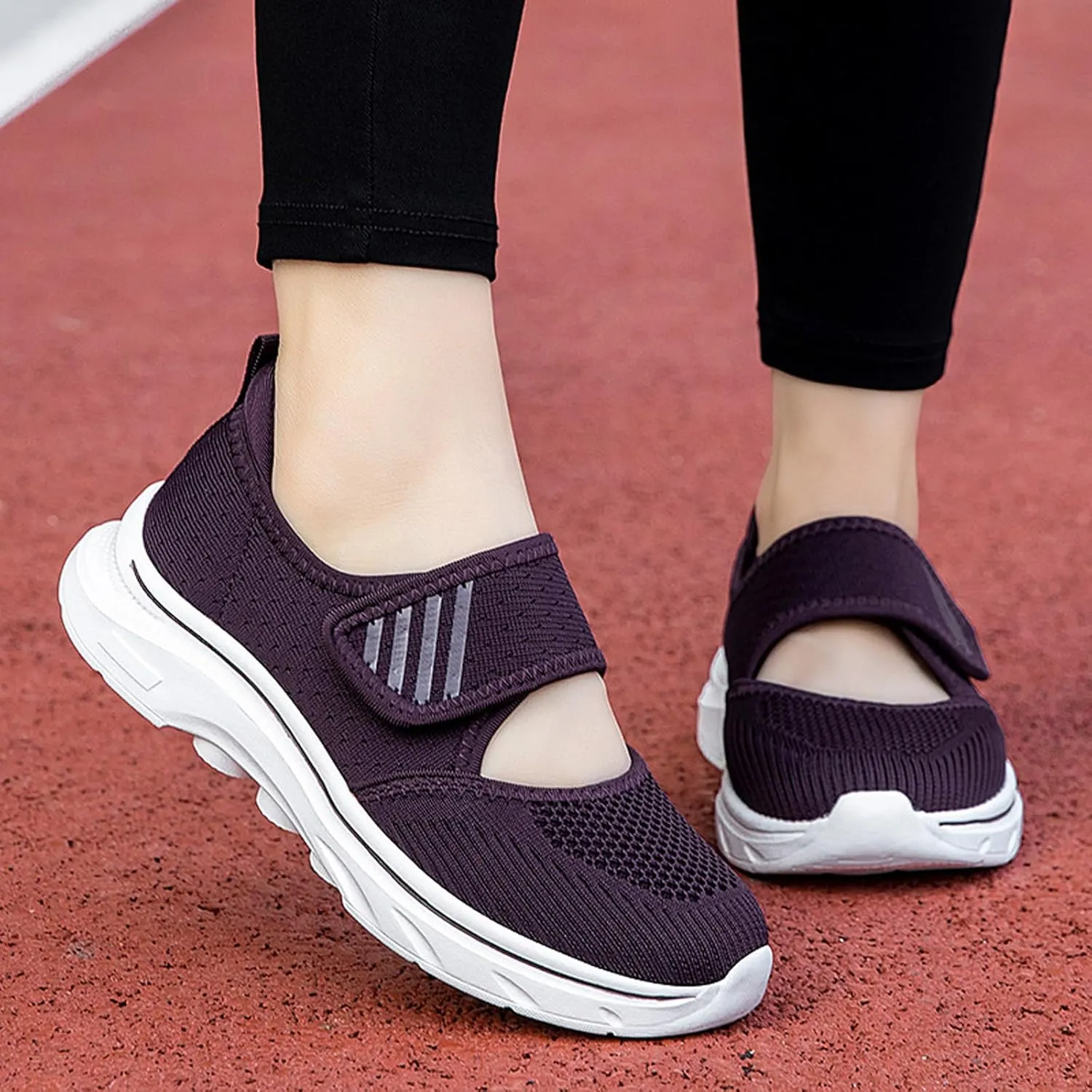 ihinzry Womens Walking Shoes Orthopedic Shoes Lightweight Breathable Knitted Loafers Hook and Loop Sneakers