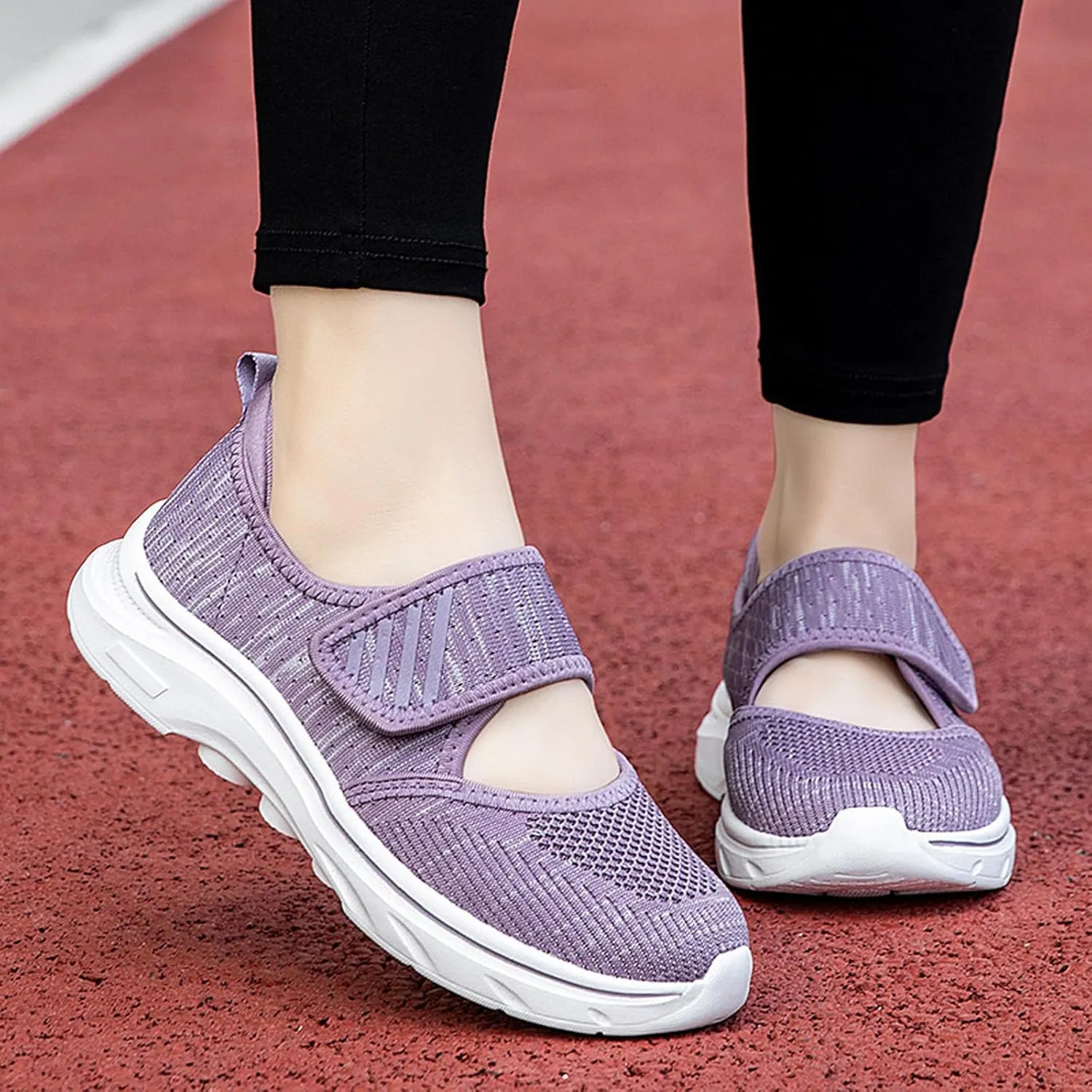 ihinzry Womens Walking Shoes Orthopedic Shoes Lightweight Breathable Knitted Loafers Hook and Loop Sneakers