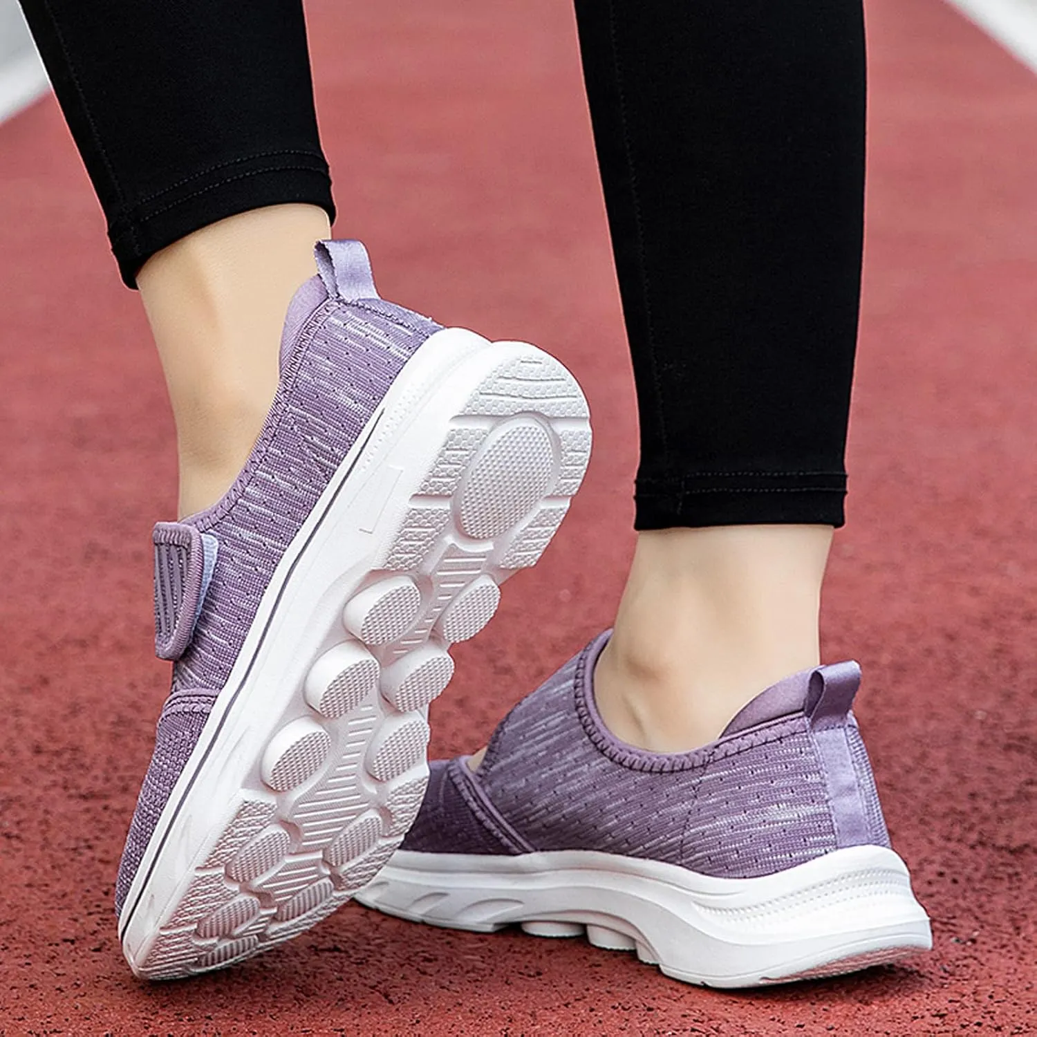 ihinzry Womens Walking Shoes Orthopedic Shoes Lightweight Breathable Knitted Loafers Hook and Loop Sneakers