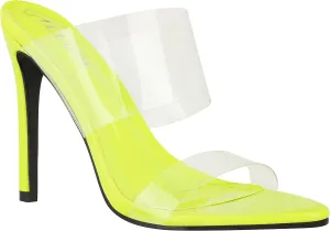 ILLUDE Women’s Clear Pointed Toe Sandals Stiletto Heels Transparent Strap High Heels Slip on Mules
