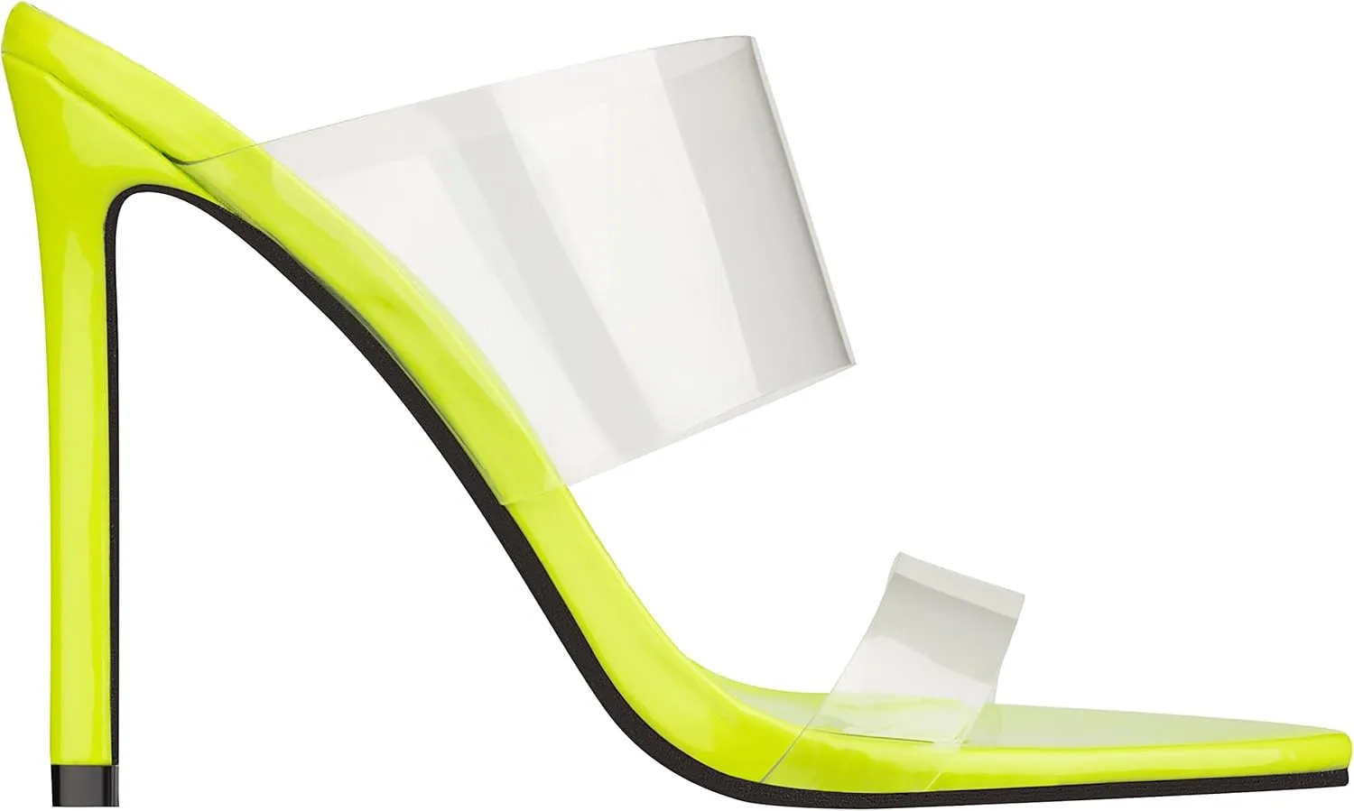 ILLUDE Women’s Clear Pointed Toe Sandals Stiletto Heels Transparent Strap High Heels Slip on Mules