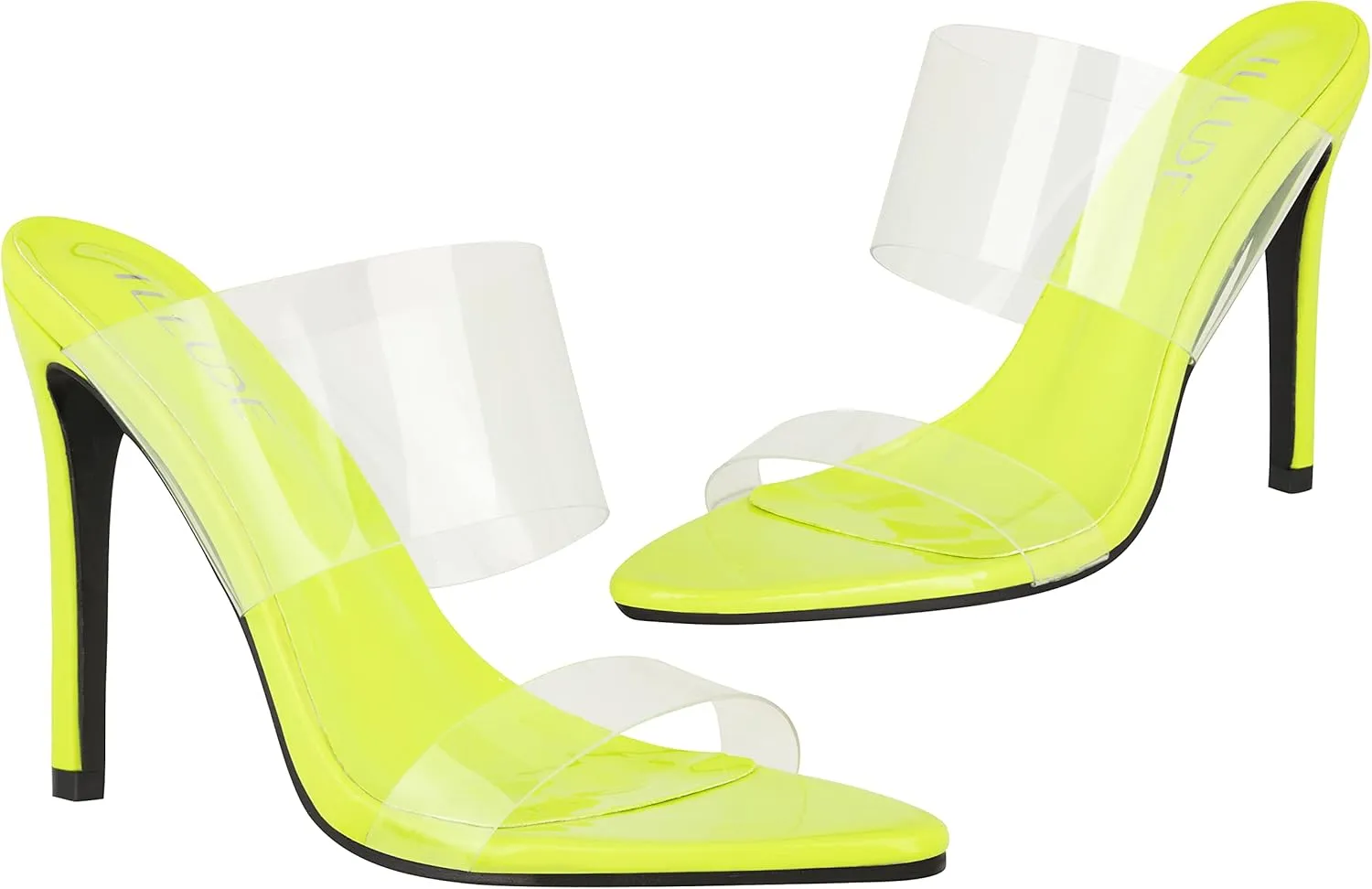 ILLUDE Women’s Clear Pointed Toe Sandals Stiletto Heels Transparent Strap High Heels Slip on Mules