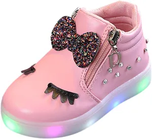 Infant Toddle Girls Light up Shoes LED Flashing High-Top Sneakers Girls Trainers Shoes Lightweight Walking Shoes