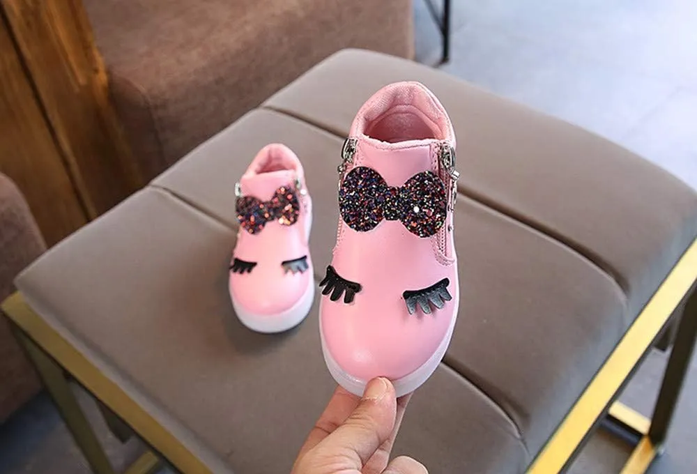 Infant Toddle Girls Light up Shoes LED Flashing High-Top Sneakers Girls Trainers Shoes Lightweight Walking Shoes
