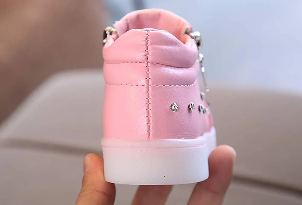 Infant Toddle Girls Light up Shoes LED Flashing High-Top Sneakers Girls Trainers Shoes Lightweight Walking Shoes