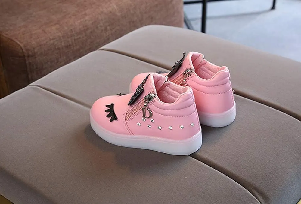 Infant Toddle Girls Light up Shoes LED Flashing High-Top Sneakers Girls Trainers Shoes Lightweight Walking Shoes