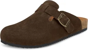 Intini Womens Suede Clogs Mens Leather Mules Cork Footbed Sandals with Arch Support
