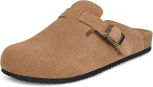 Intini Womens Suede Clogs Mens Leather Mules Cork Footbed Sandals with Arch Support