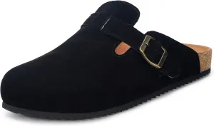 Intini Womens Suede Clogs Mens Leather Mules Cork Footbed Sandals with Arch Support