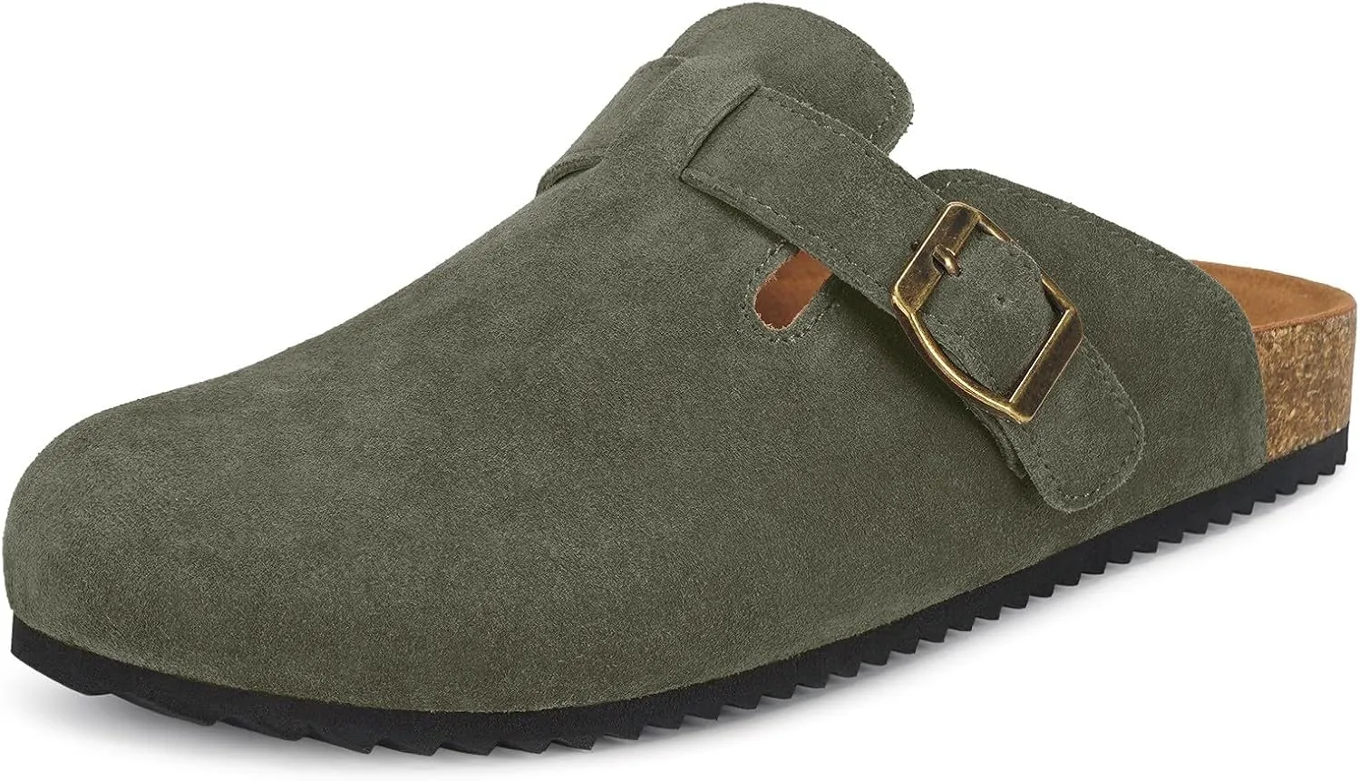Intini Womens Suede Clogs Mens Leather Mules Cork Footbed Sandals with Arch Support