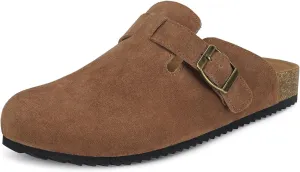 Intini Womens Suede Clogs Mens Leather Mules Cork Footbed Sandals with Arch Support