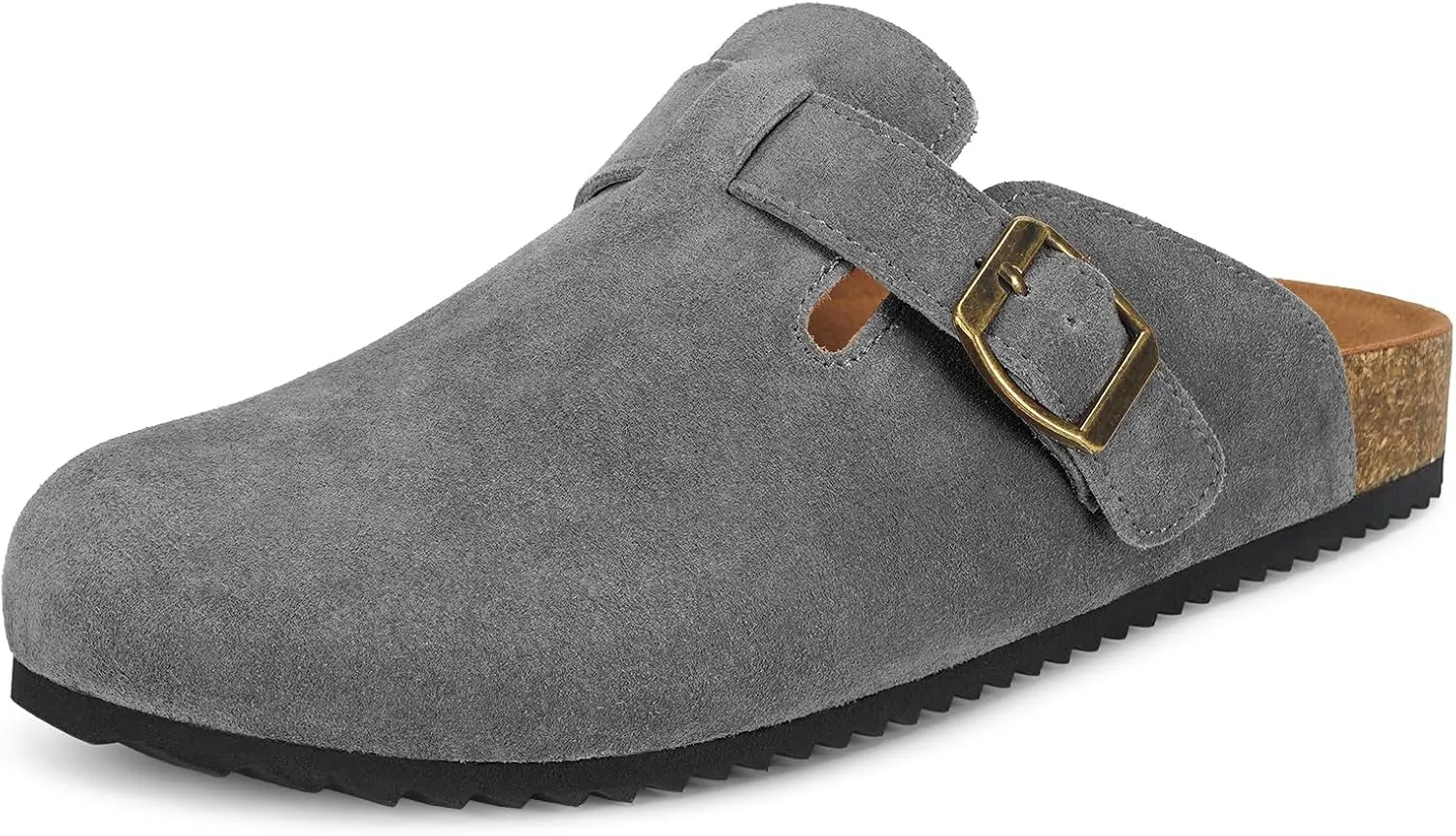 Intini Womens Suede Clogs Mens Leather Mules Cork Footbed Sandals with Arch Support