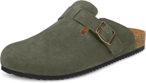 Intini Womens Suede Clogs Mens Leather Mules Cork Footbed Sandals with Arch Support