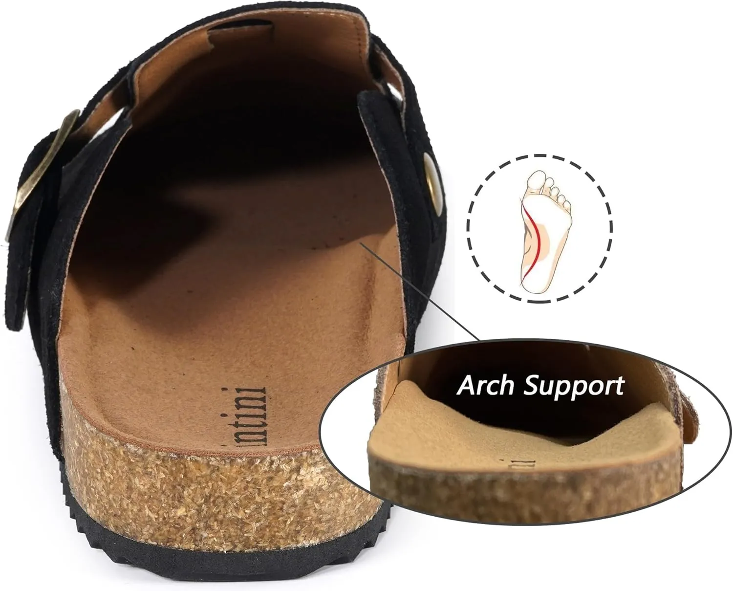 Intini Womens Suede Clogs Mens Leather Mules Cork Footbed Sandals with Arch Support