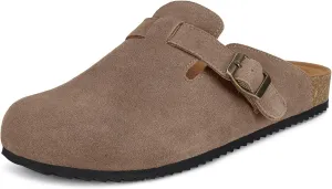 Intini Womens Suede Clogs Mens Leather Mules Cork Footbed Sandals with Arch Support