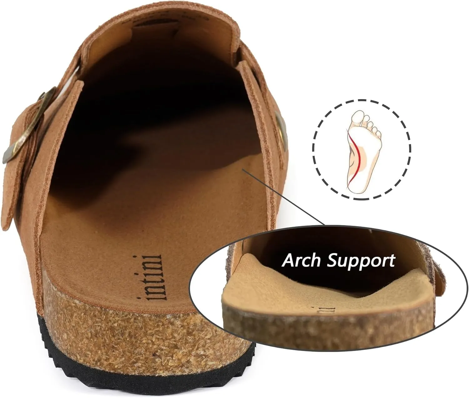 Intini Womens Suede Clogs Mens Leather Mules Cork Footbed Sandals with Arch Support