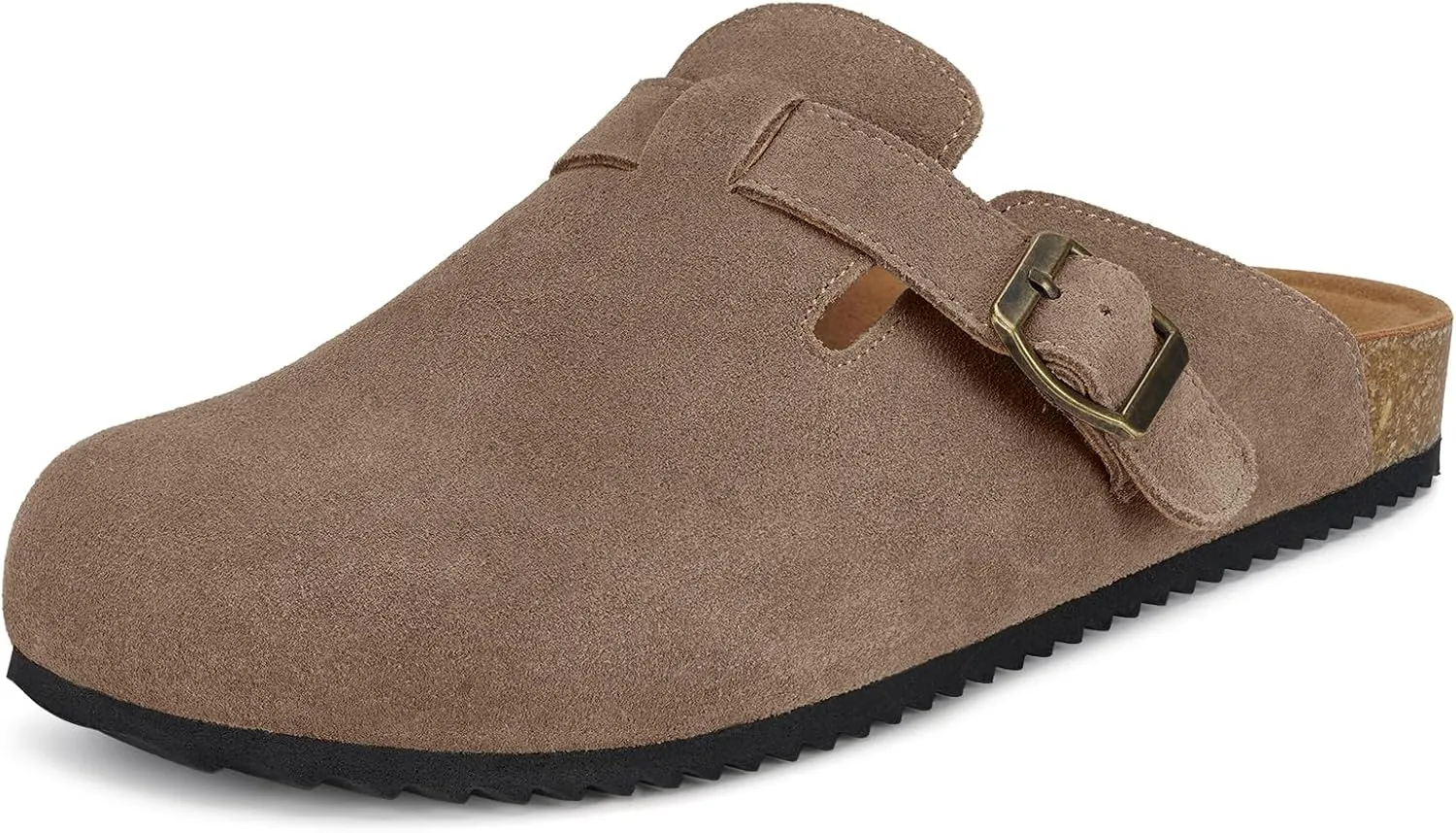Intini Womens Suede Clogs Mens Leather Mules Cork Footbed Sandals with Arch Support