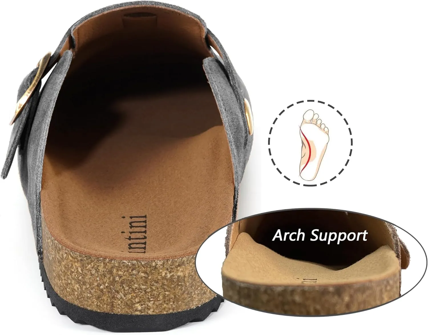 Intini Womens Suede Clogs Mens Leather Mules Cork Footbed Sandals with Arch Support