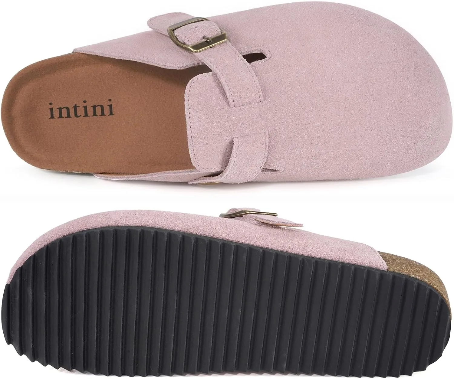 Intini Womens Suede Clogs Mens Leather Mules Cork Footbed Sandals with Arch Support