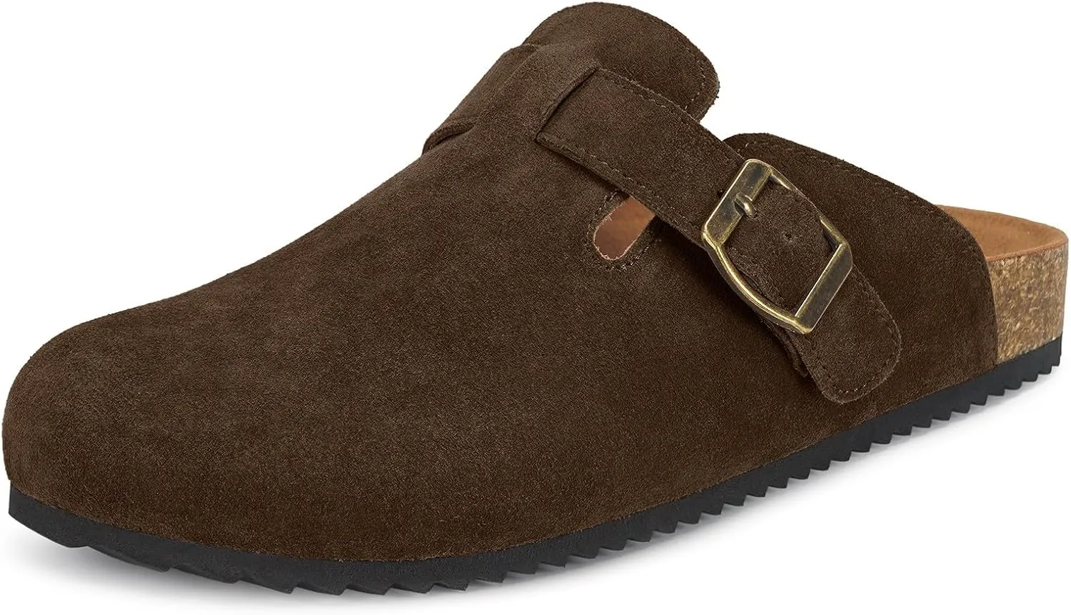 Intini Womens Suede Clogs Mens Leather Mules Cork Footbed Sandals with Arch Support
