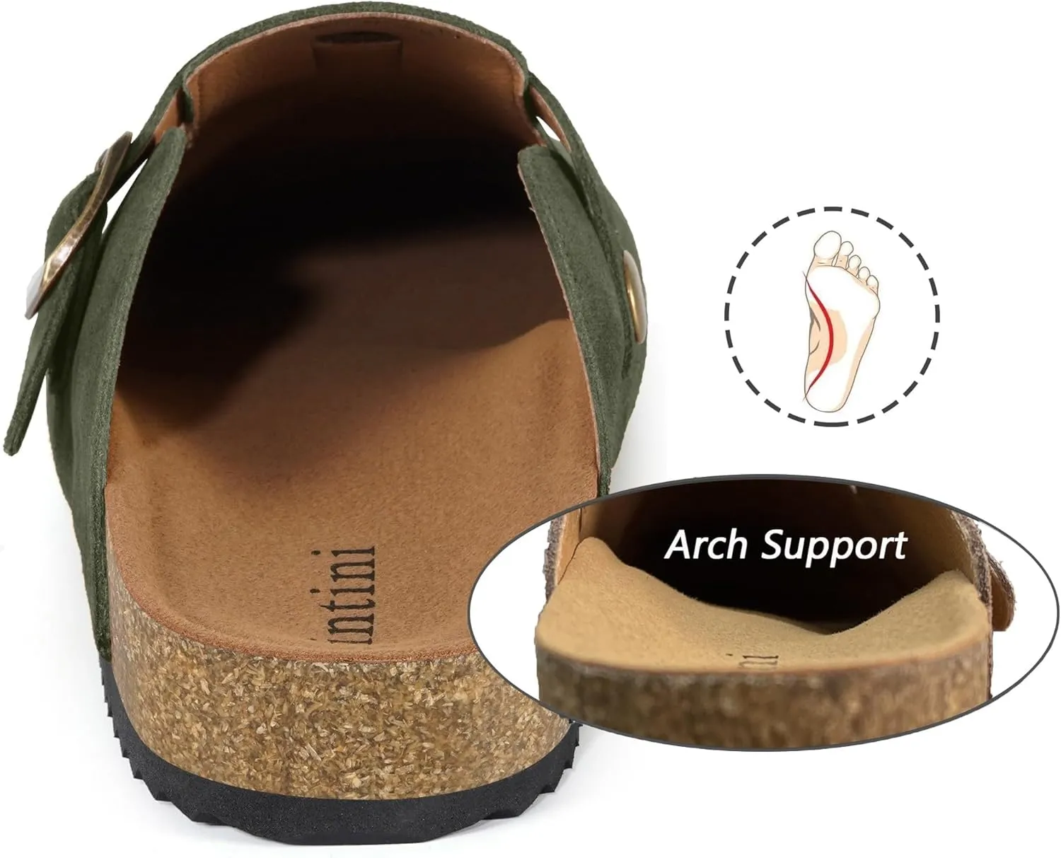 Intini Womens Suede Clogs Mens Leather Mules Cork Footbed Sandals with Arch Support