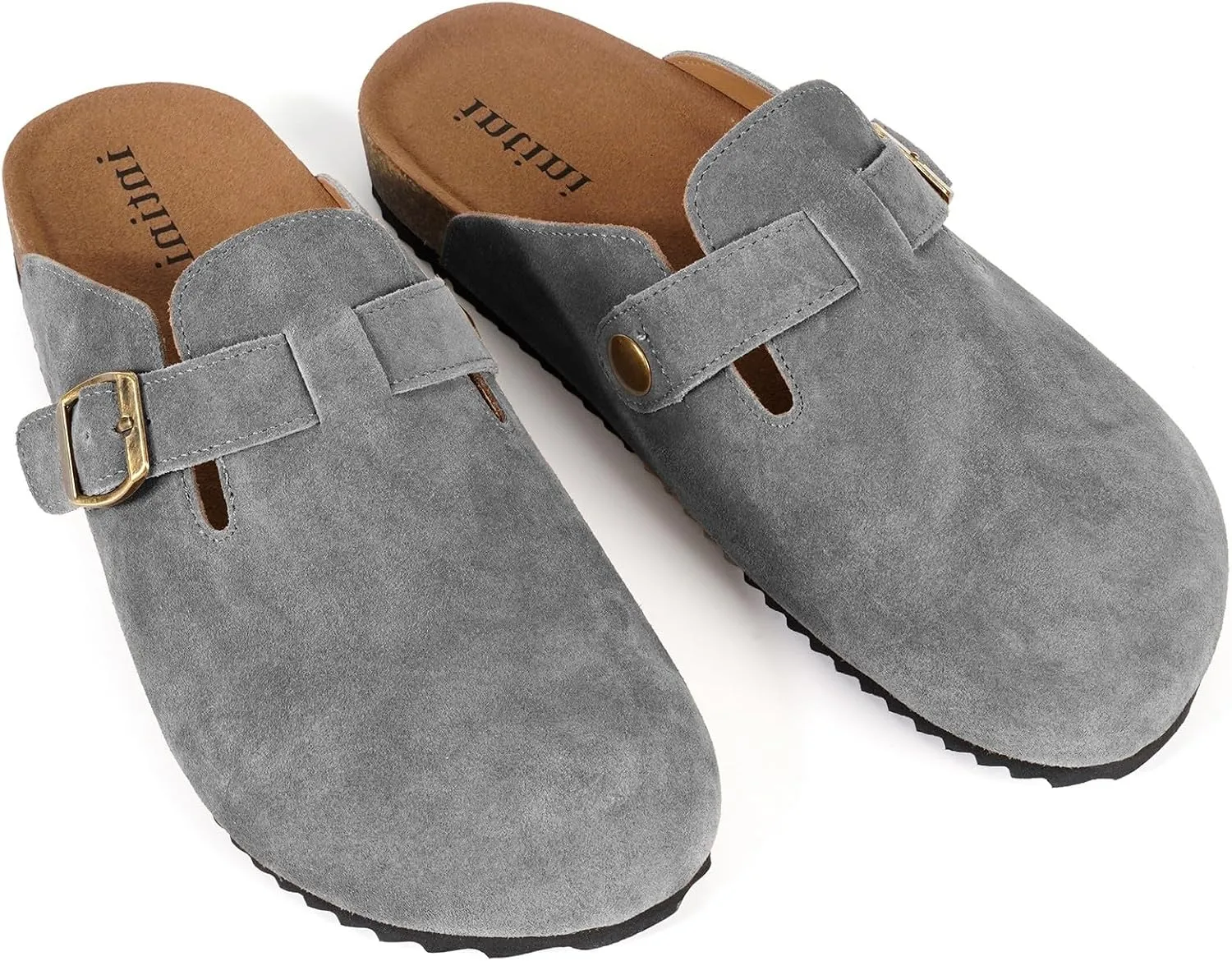 Intini Womens Suede Clogs Mens Leather Mules Cork Footbed Sandals with Arch Support