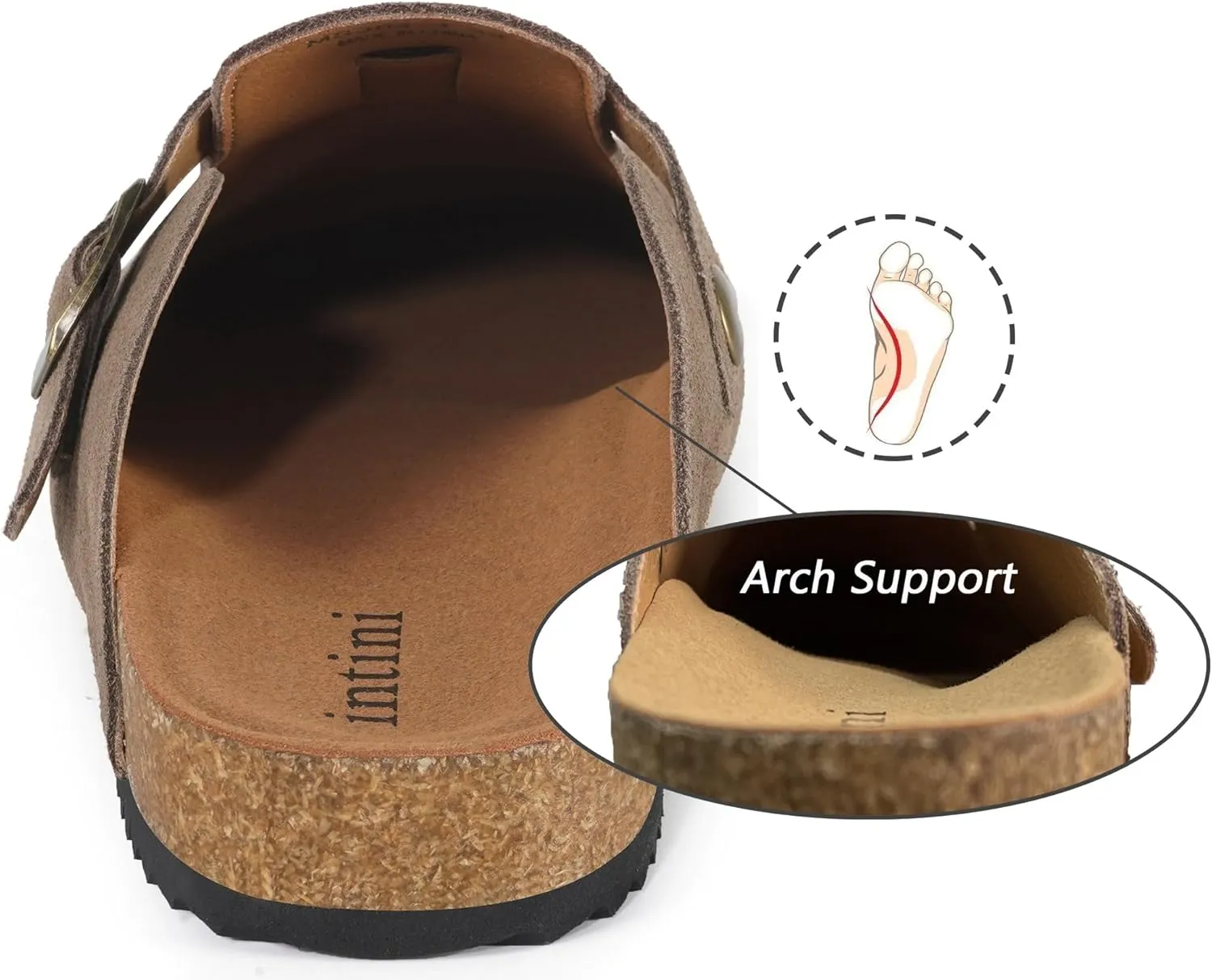 Intini Womens Suede Clogs Mens Leather Mules Cork Footbed Sandals with Arch Support