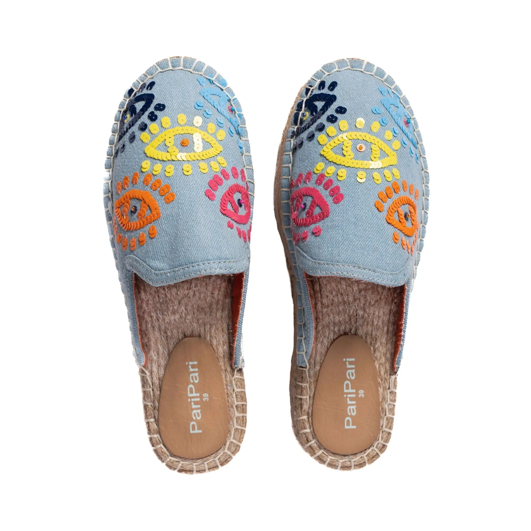 Joie Evil Eye Espadrilles Denim Platforms