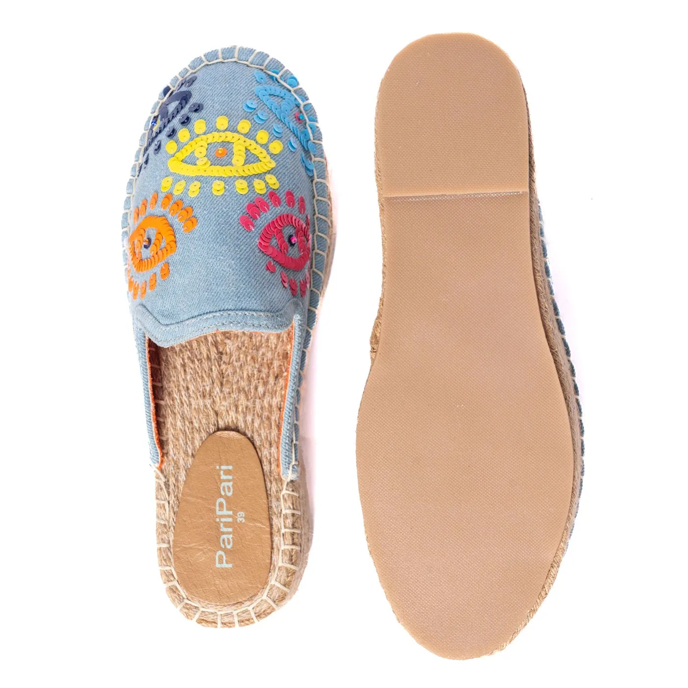 Joie Evil Eye Espadrilles Denim Platforms