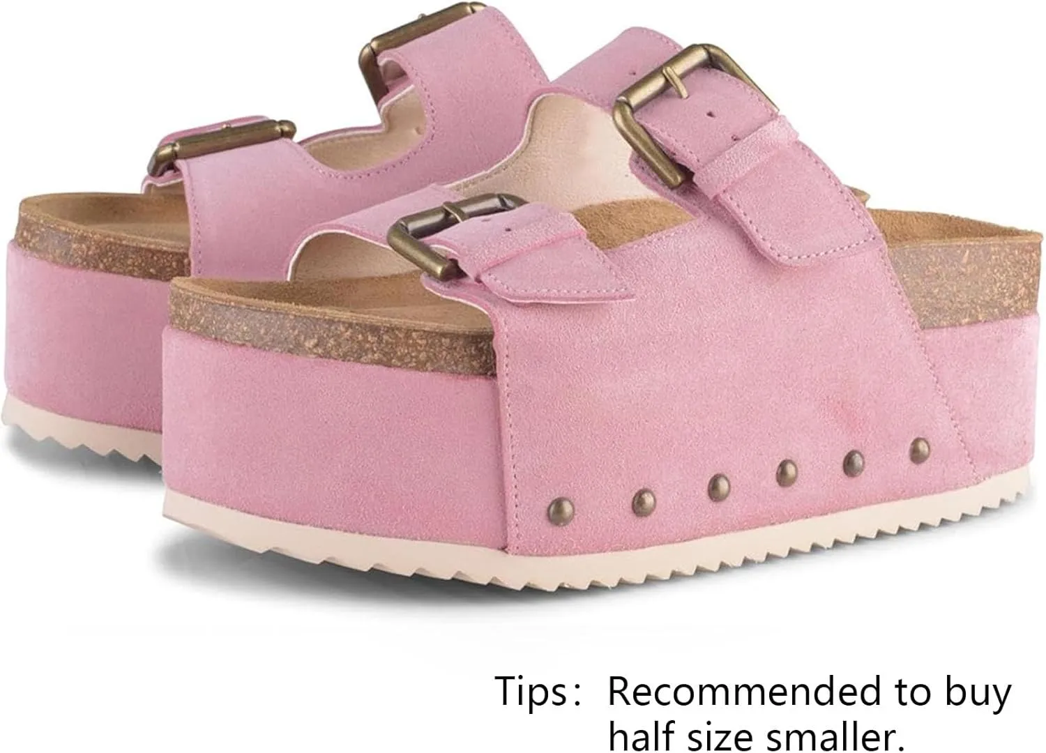 JORISTIMO Women's Cork Flatform Sandals Dual Buckled Band Suede Clogs Platform Slip On Sandals