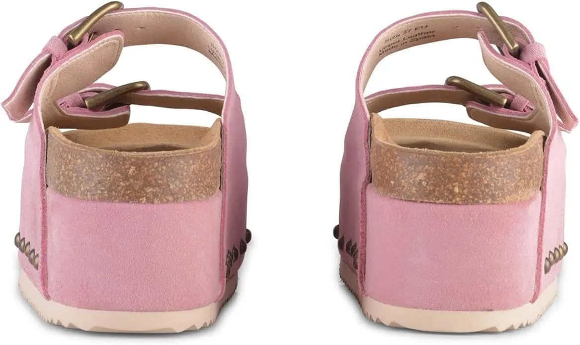JORISTIMO Women's Cork Flatform Sandals Dual Buckled Band Suede Clogs Platform Slip On Sandals