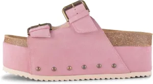 JORISTIMO Women's Cork Flatform Sandals Dual Buckled Band Suede Clogs Platform Slip On Sandals