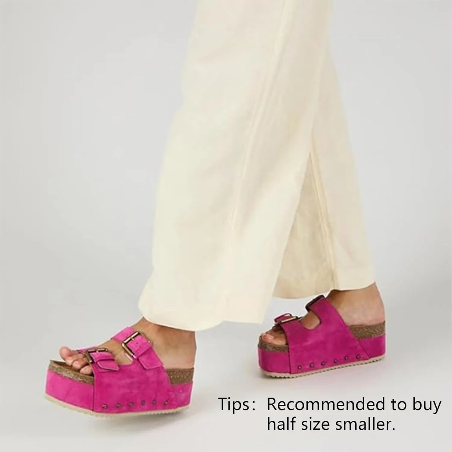 JORISTIMO Women's Cork Flatform Sandals Dual Buckled Band Suede Clogs Platform Slip On Sandals