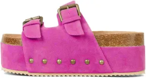 JORISTIMO Women's Cork Flatform Sandals Dual Buckled Band Suede Clogs Platform Slip On Sandals