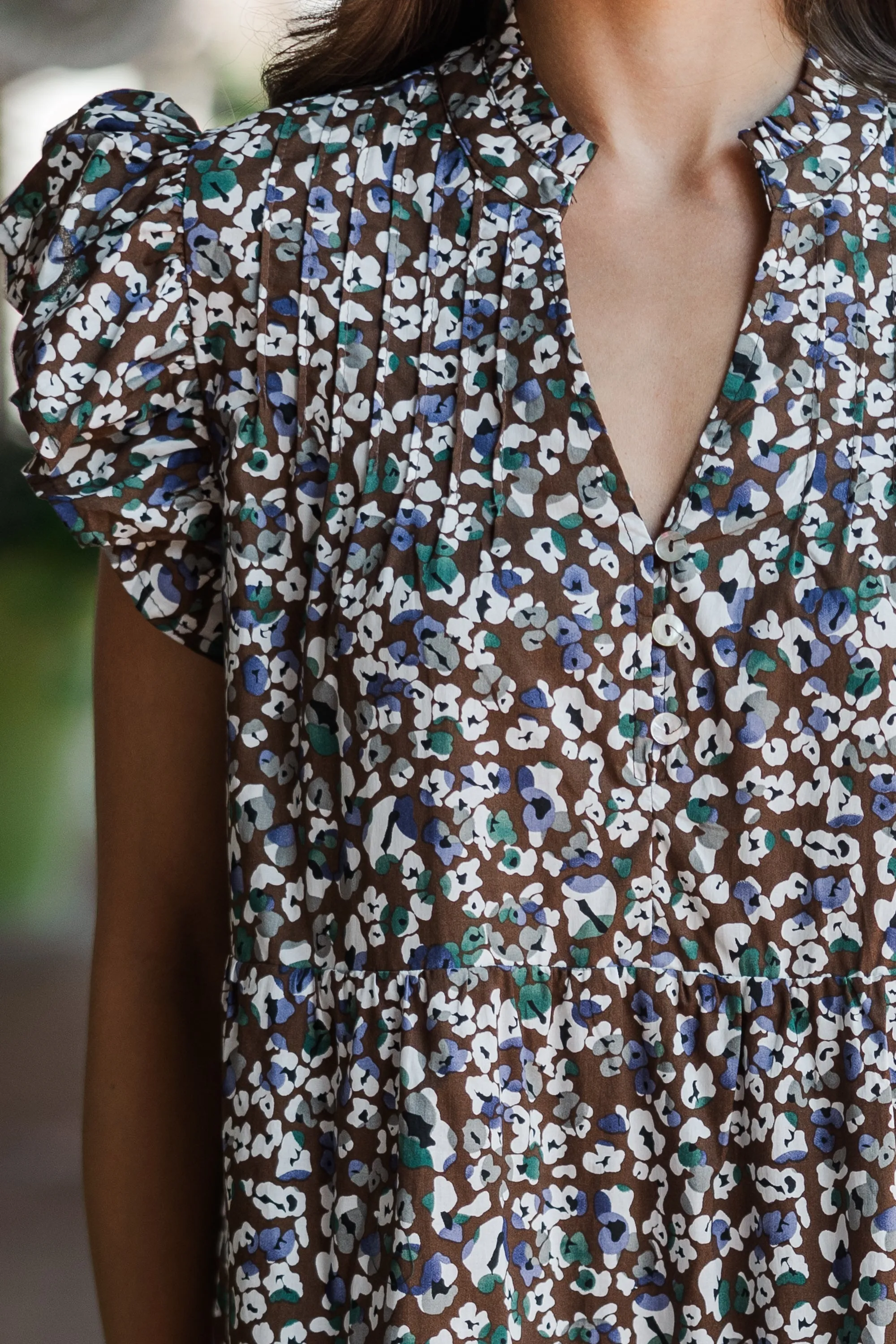 Just For Today Brown Ditsy Floral Midi Dress
