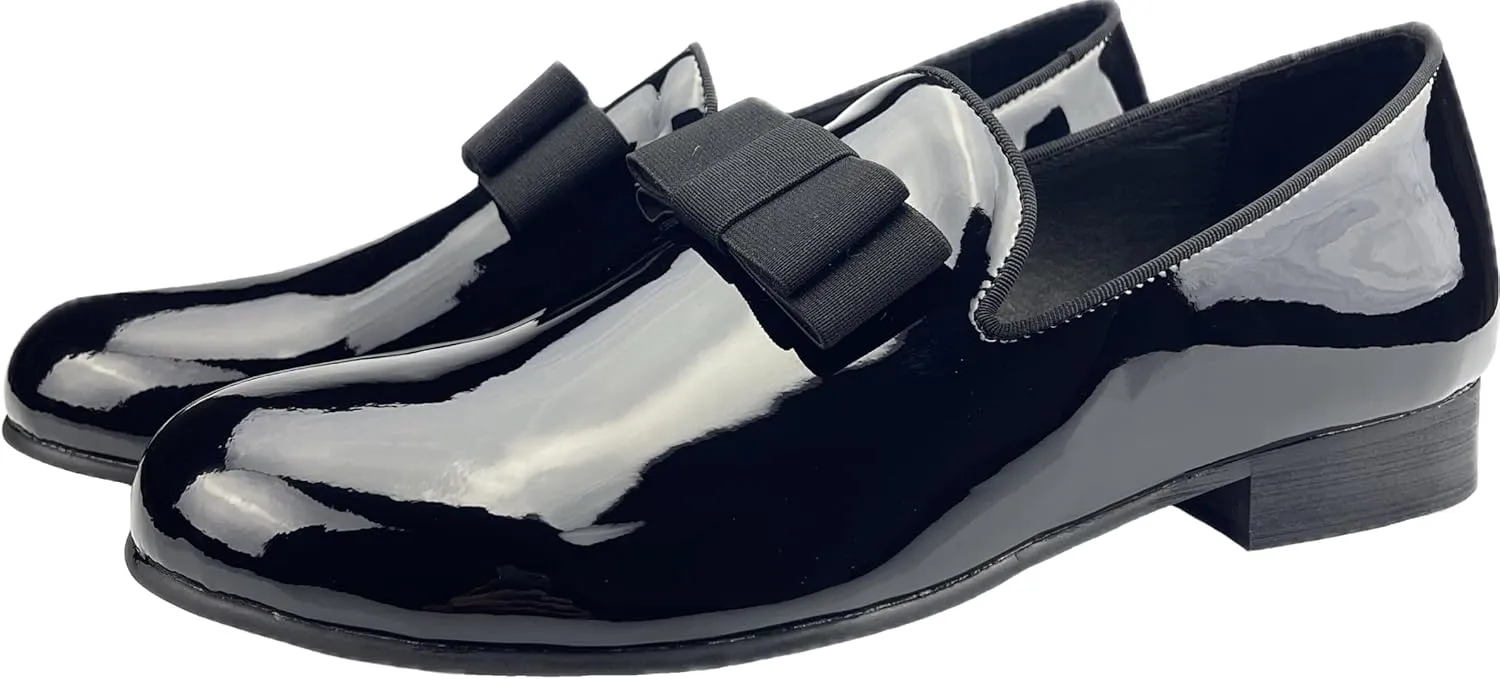 Justar Men's Patent Leather Tuxedo Dress Shoes Slip-on Loafers with Bowtie Wedding Party Prom Shoes for Men