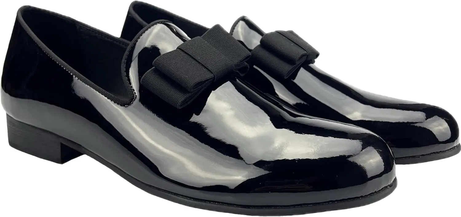 Justar Men's Patent Leather Tuxedo Dress Shoes Slip-on Loafers with Bowtie Wedding Party Prom Shoes for Men