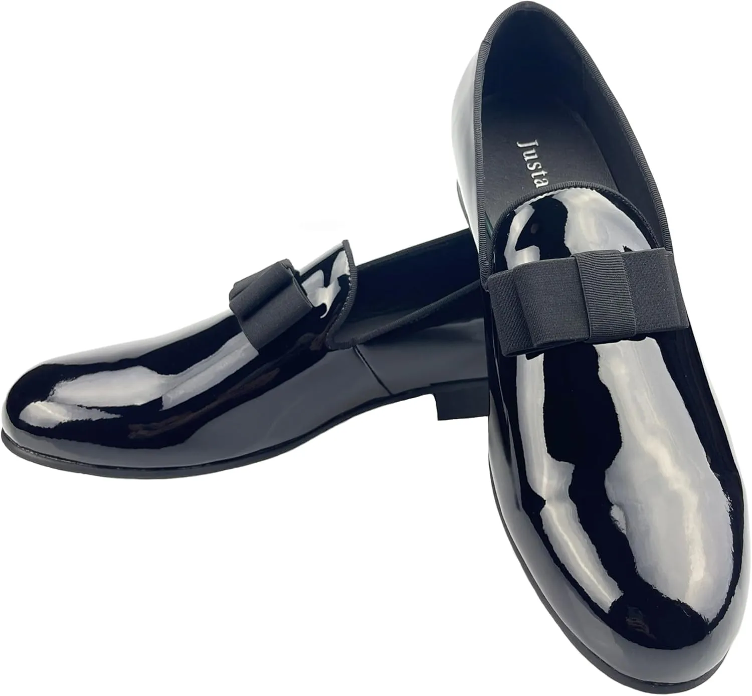Justar Men's Patent Leather Tuxedo Dress Shoes Slip-on Loafers with Bowtie Wedding Party Prom Shoes for Men