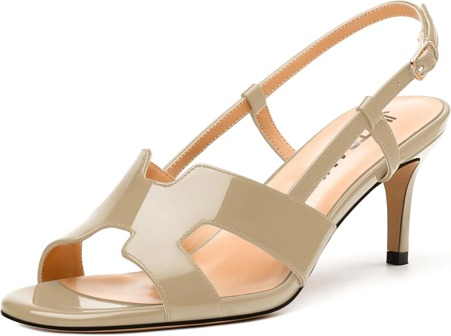 JUSTDANNI Women Slingback Strappy Dress Sandals Square Open Toe Patent Heeled Sandals Low kitten Heels for Women Comfortable Casual