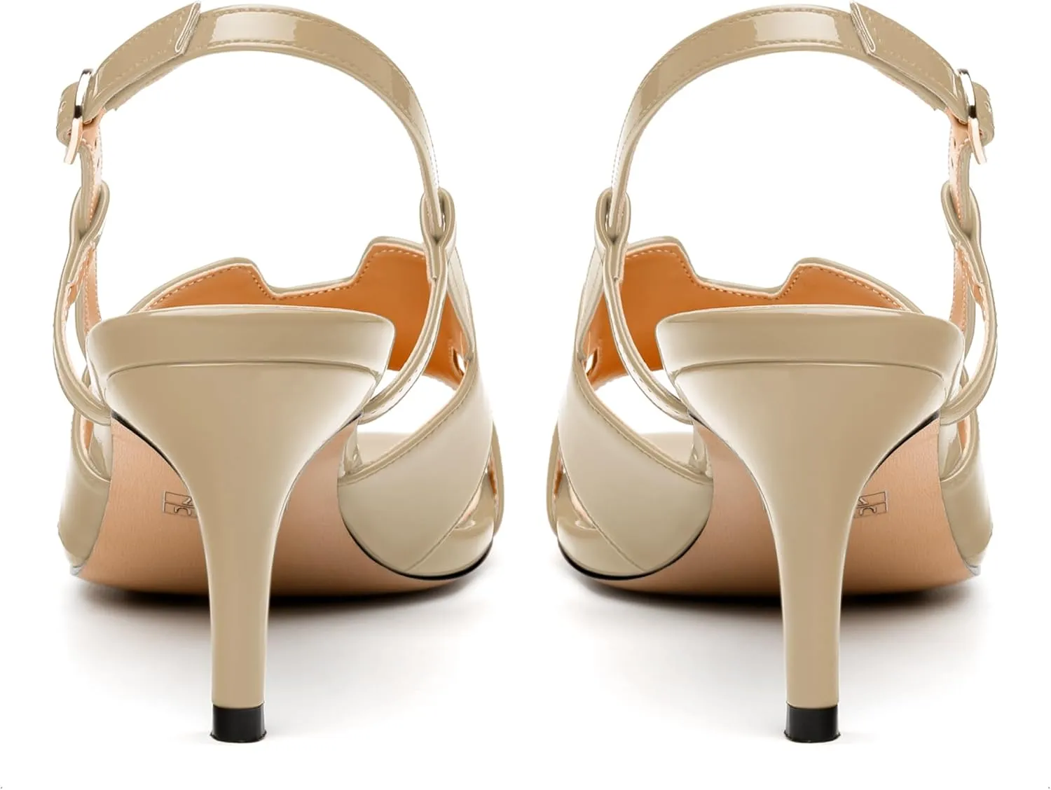 JUSTDANNI Women Slingback Strappy Dress Sandals Square Open Toe Patent Heeled Sandals Low kitten Heels for Women Comfortable Casual