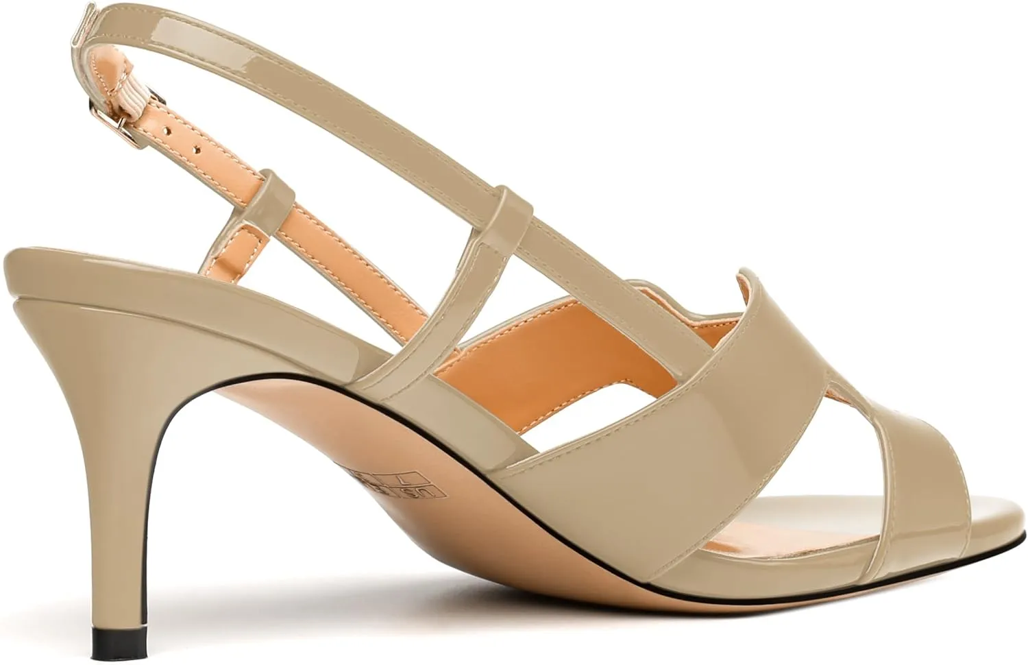 JUSTDANNI Women Slingback Strappy Dress Sandals Square Open Toe Patent Heeled Sandals Low kitten Heels for Women Comfortable Casual