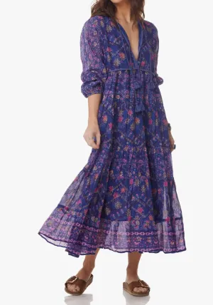 Kayla Printed Midi Dress In Indigo Print