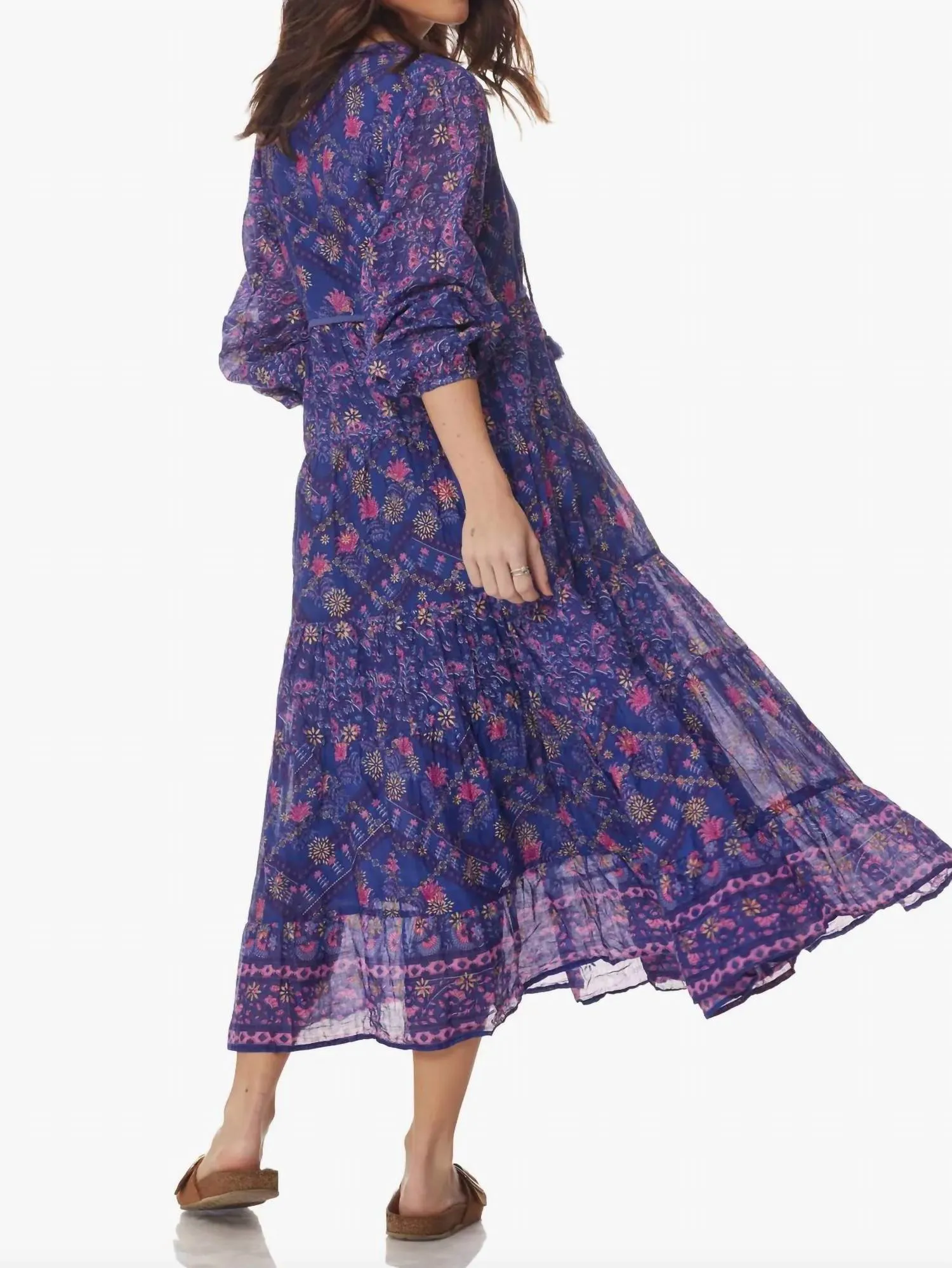 Kayla Printed Midi Dress In Indigo Print