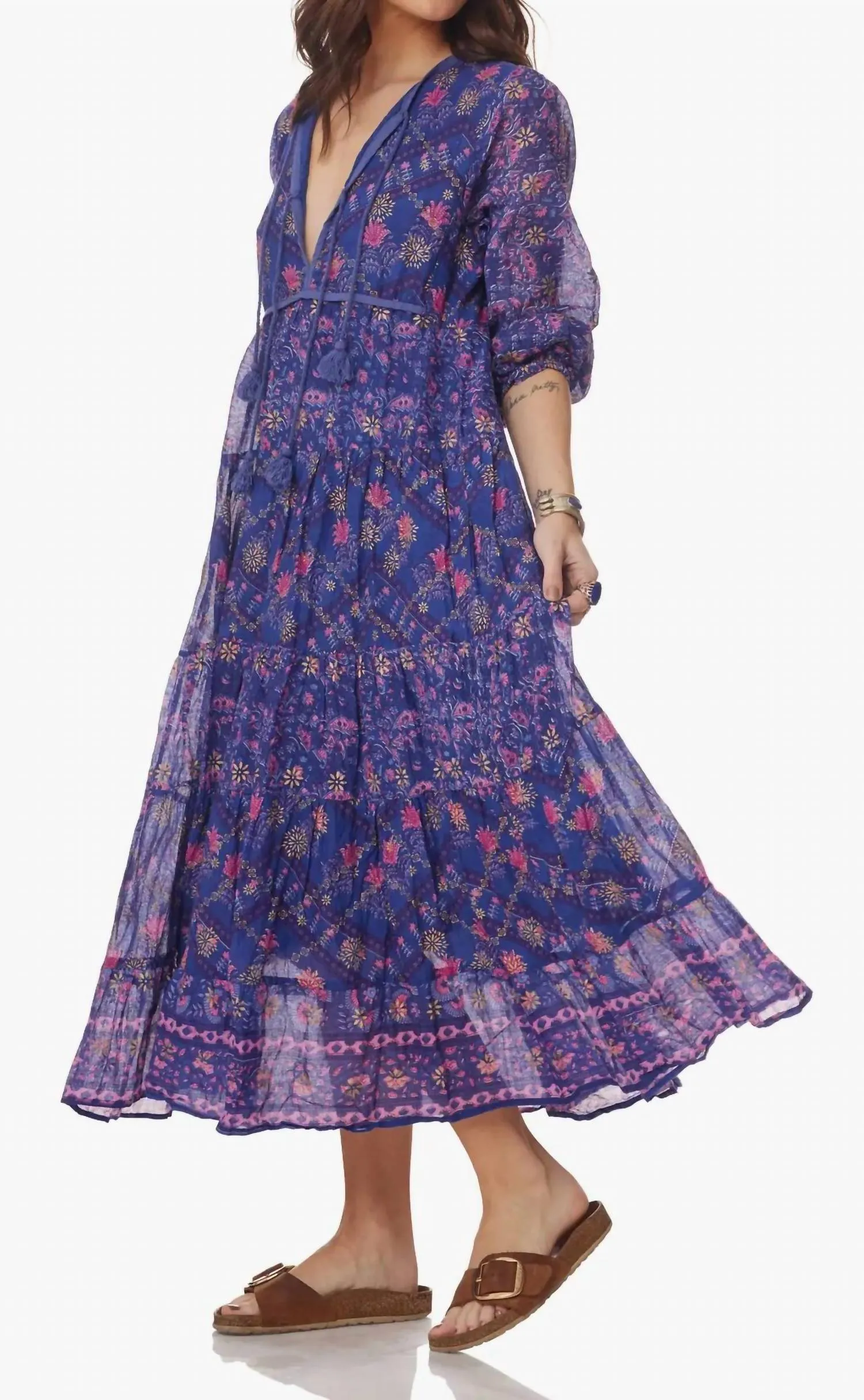 Kayla Printed Midi Dress In Indigo Print