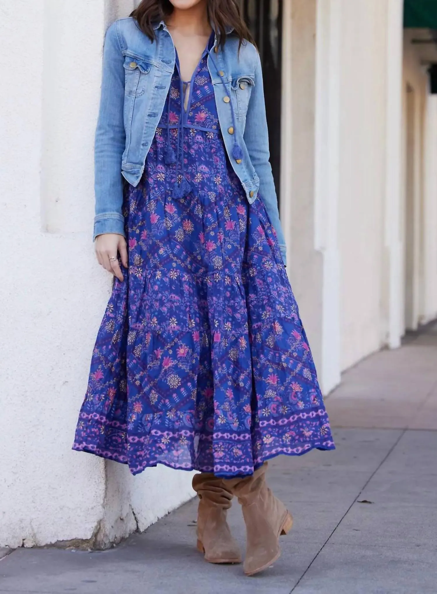 Kayla Printed Midi Dress In Indigo Print