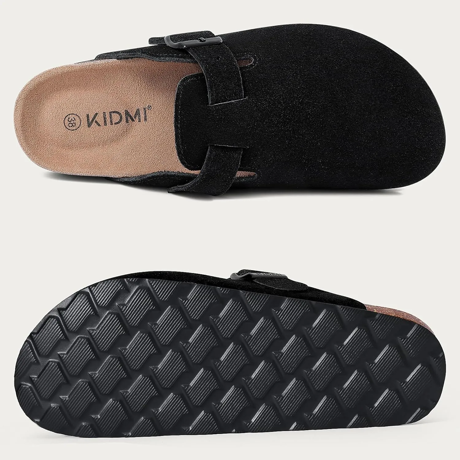 KIDMI Women's Suede Clogs Leather Mules Cork Footbed Sandals Potato Shoes with Arch Support